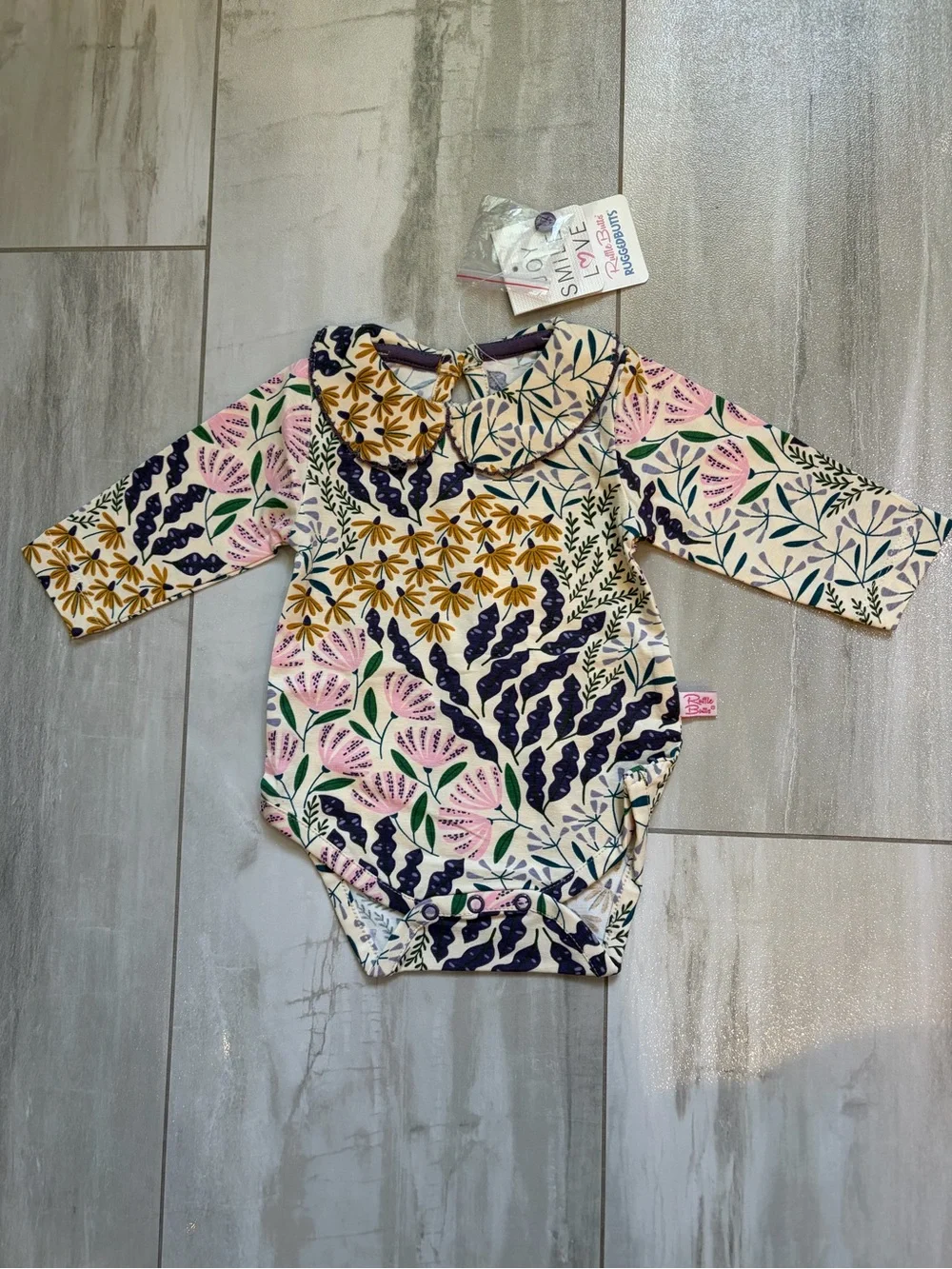NWT RuffleButts Fall Floral Walk in the Park Peter Pan Bodysuit Girls 0-3